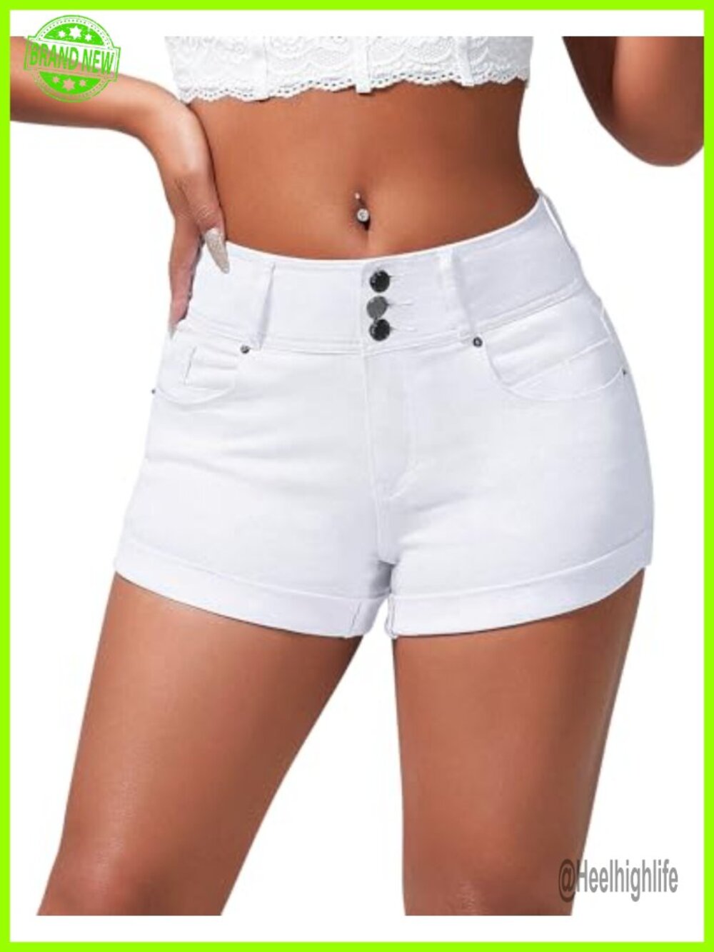 High Waisted Stretchy Cuffed Denim Jean Shorts
